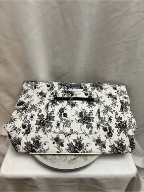 Bella Russo Black White Floral Large Tote Bag Heart Charm Shoulder Bag